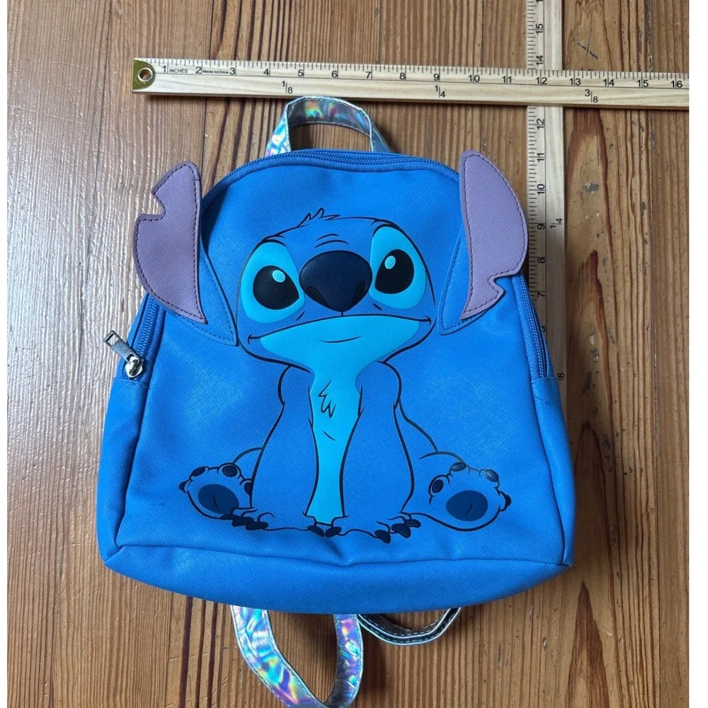 Disney Stitch Mini Backpack Kids Blue Holographic Iridescent Straps SIZE OS